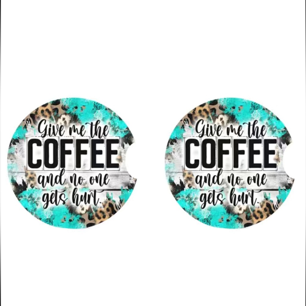 NIP 2 Pack Cup Holder Coasters COFFEE Anti Slip Rubber Cup Mat, Finger Groove